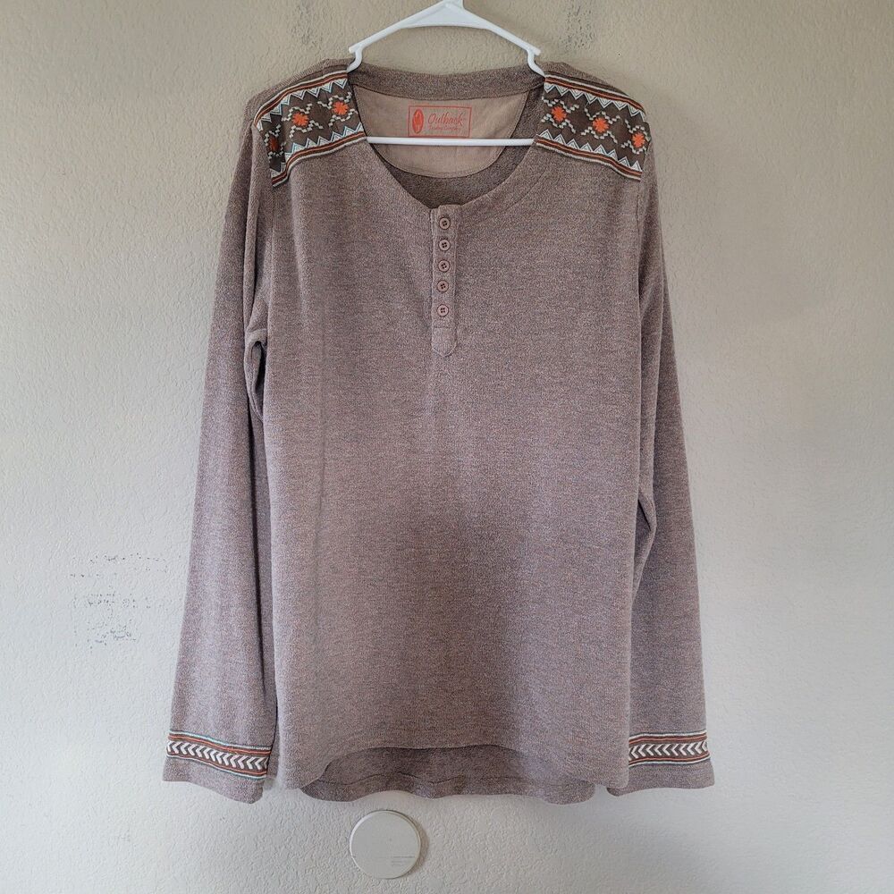 Outback Trading Co Long Sleeve Henley Shirt Size XL Casual Aztec Western Outdoor